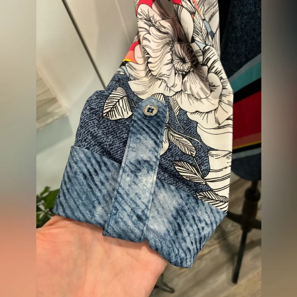 Vibrant Floral and Striped Button Down Shirt - Picture 4 of 7